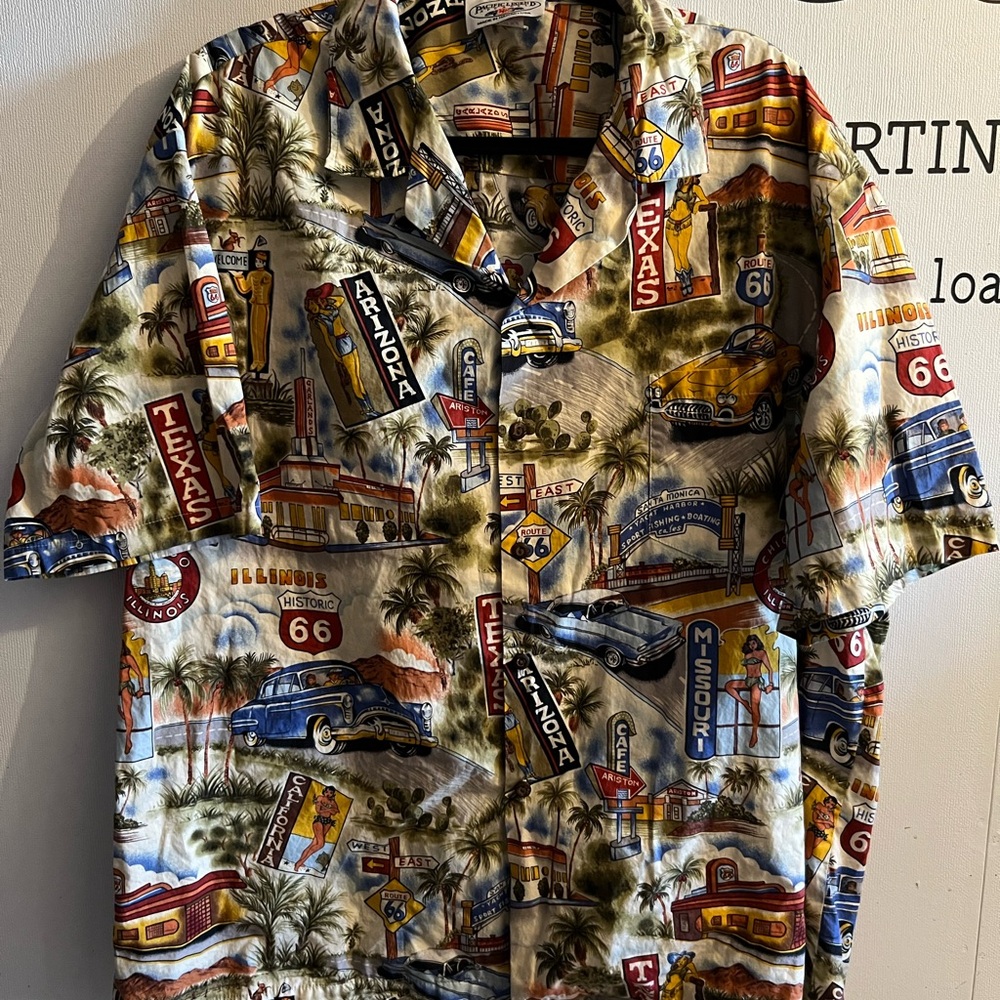 Pacific Legend Hawaiian Aloha Shirt Route 66 Pin Up Girls Classic Cars Size 2XL